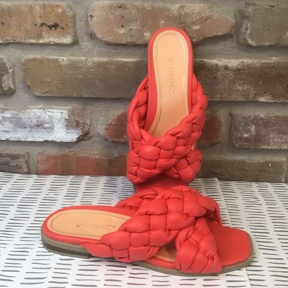 *Final Price* Vionic Kalina Sandals Women's 8 Red Faux Leather Braided Summer - Picture 2 of 7